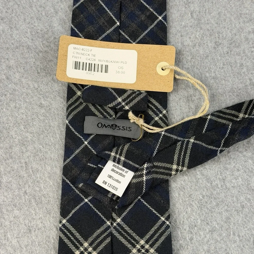 OASISS 100% Cotton Plaid Neck Tie Navy Gray Black White Windowpane NWT 59x3.1
